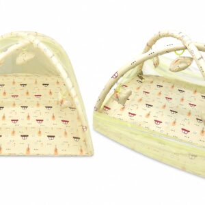 Cotton Baby Bed Sized Bedding Set (yellow, Mosquito net and cushions).
