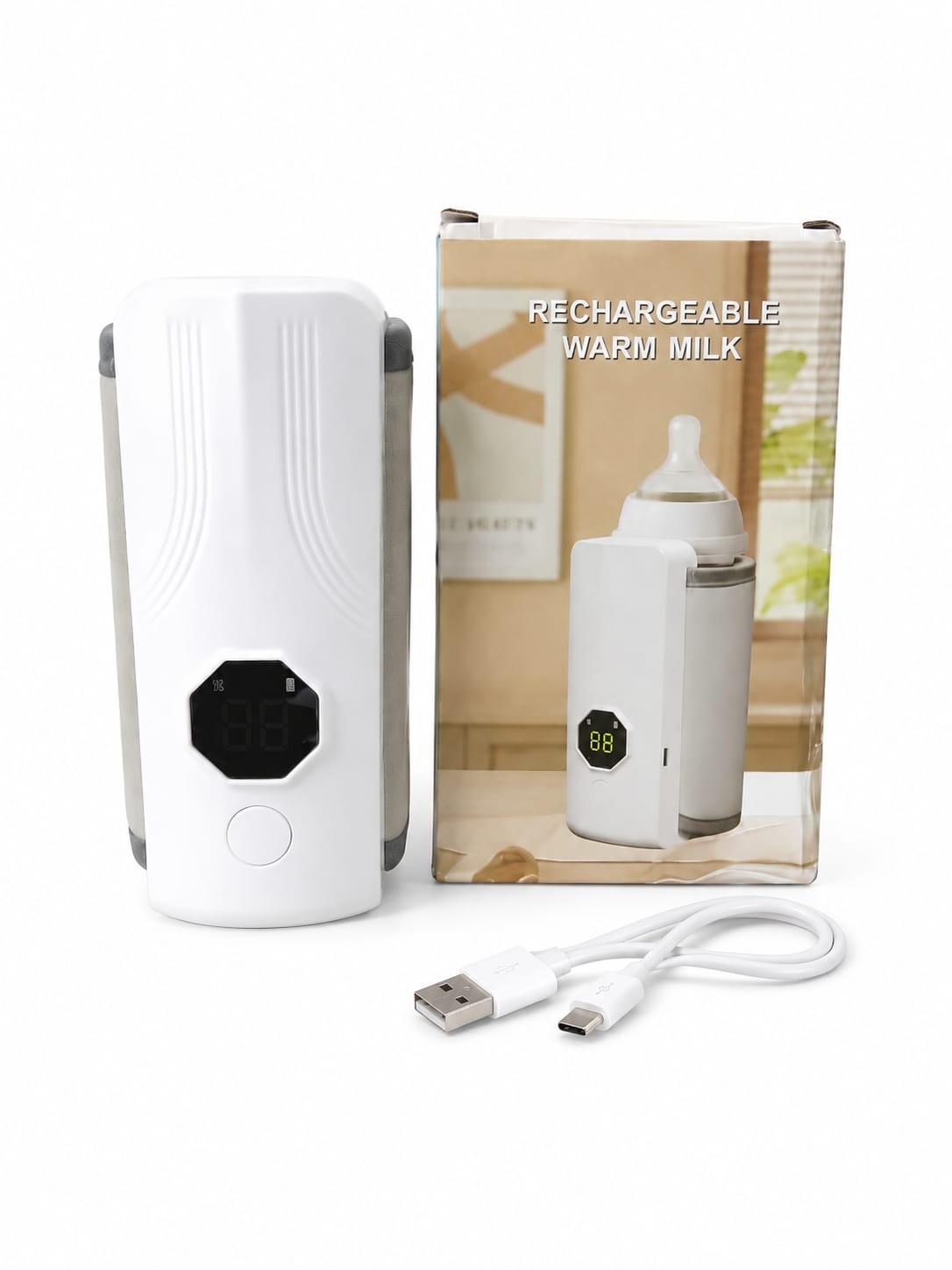 Portable Warmer Bottle with cable1, Travel Friendly, Fast Heating and Rechargeable. (suitable for different sizes of bottles)