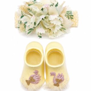 Baby's Fancy Ankle length (fancy socks and head band) yellow(0to3months)