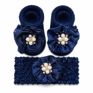 Baby's Fancy Ankle Length (Fancy Socks and head band set) (navy blue) This gives you grand look